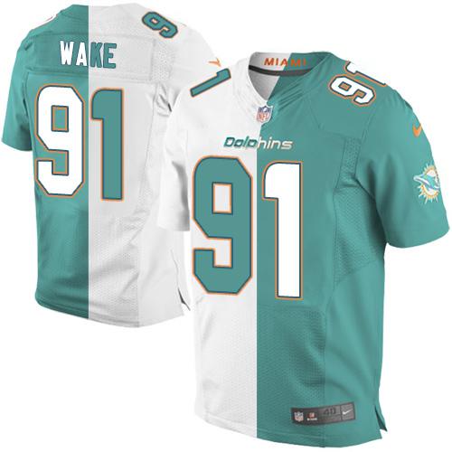 Nike Dolphins #91 Cameron Wake Aqua Green/White Men's Stitched NFL Elite Split Jersey - Click Image to Close